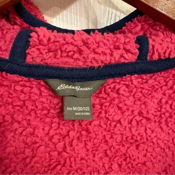 Eddie Bauer Hooded Sherpa Fleece Girls Zip Up Jacket Blue Pink Medium (10/12) - Picture 6 of 10
